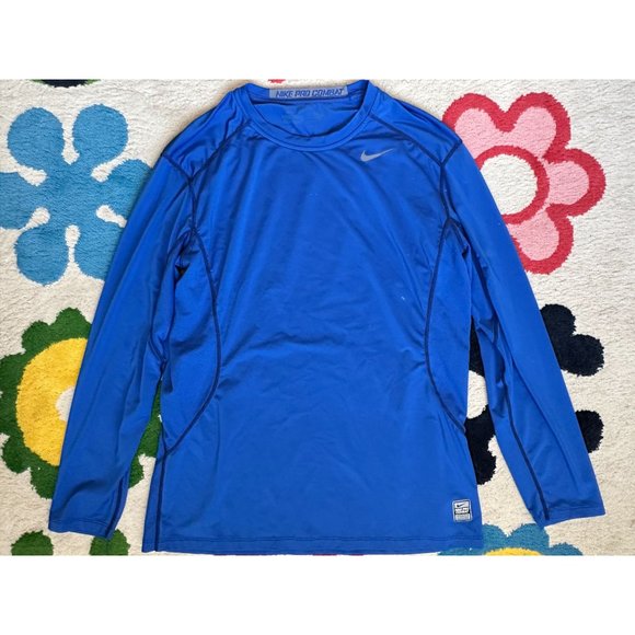 Men's Nike pro combat fitted L/S blue shirt Large - Picture 1 of 2